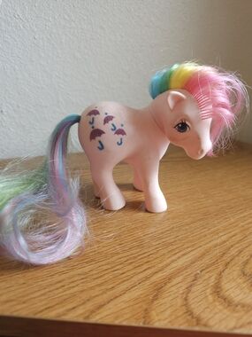 Vintage Parasol G1 Rainbow Glitter Umbrellas Pink My Little Pony 1983 Hasbro MLP